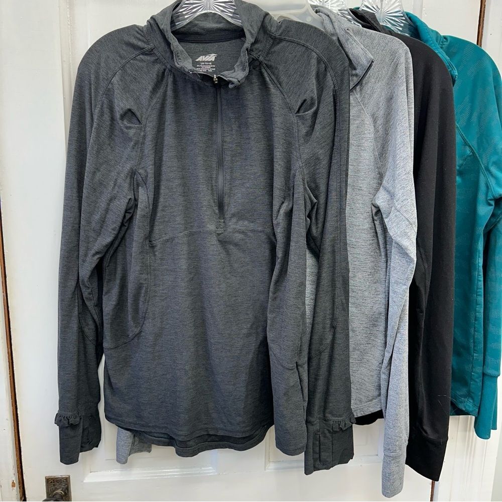 3 long sleeve athletic 1/4 zip running tops‎ shirts sweatshirts.  women's large.